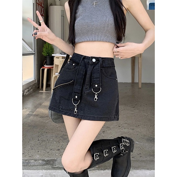 Jiashucheng Chân Váy Denim Lưng Cao Dáng Ôm Cỡ Lớn Thời Trang Mùa Hè Mới Cho Nữ