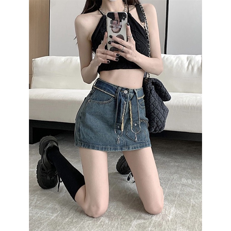 Jiashucheng Chân Váy Denim Lưng Cao Dáng Ôm Cỡ Lớn Thời Trang Mùa Hè Mới Cho Nữ