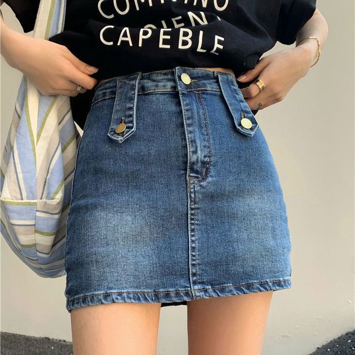 Chân Váy Denim Chữ a Lưng Cao Ôm Hông Chống Chói Phong Cách Retro Hàn Quốc Thời Trang Mùa Hè Dành Cho Nữ