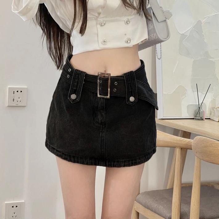 Chân Váy Denim Chữ a Lưng Cao Ôm Hông Chống Chói Phong Cách Retro Hàn Quốc Thời Trang Mùa Hè Dành Cho Nữ