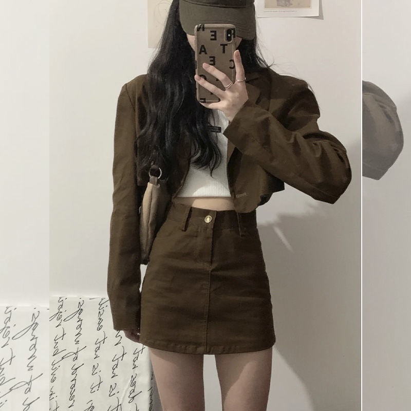 Jiashucheng Chân Váy Denim Ngắn Dáng Chữ a Eo Cao Dễ Phối Đồ Phong Cách Mới Mùa Hè Cho Nữ