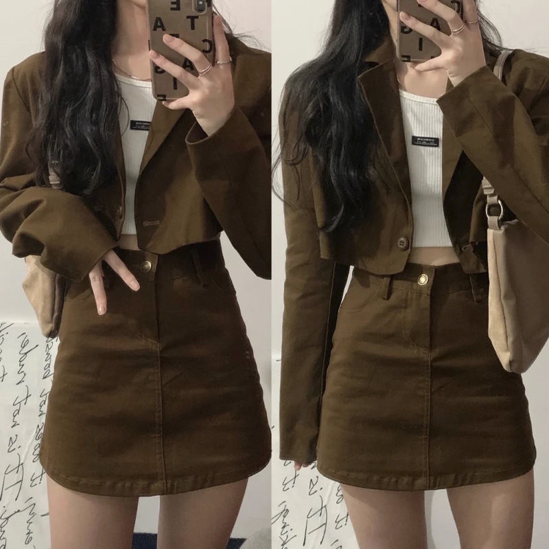 Jiashucheng Chân Váy Denim Ngắn Dáng Chữ a Eo Cao Dễ Phối Đồ Phong Cách Mới Mùa Hè Cho Nữ