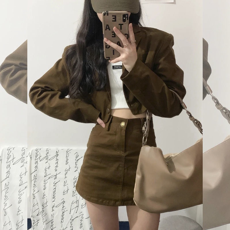 Jiashucheng Chân Váy Denim Ngắn Dáng Chữ a Eo Cao Dễ Phối Đồ Phong Cách Mới Mùa Hè Cho Nữ