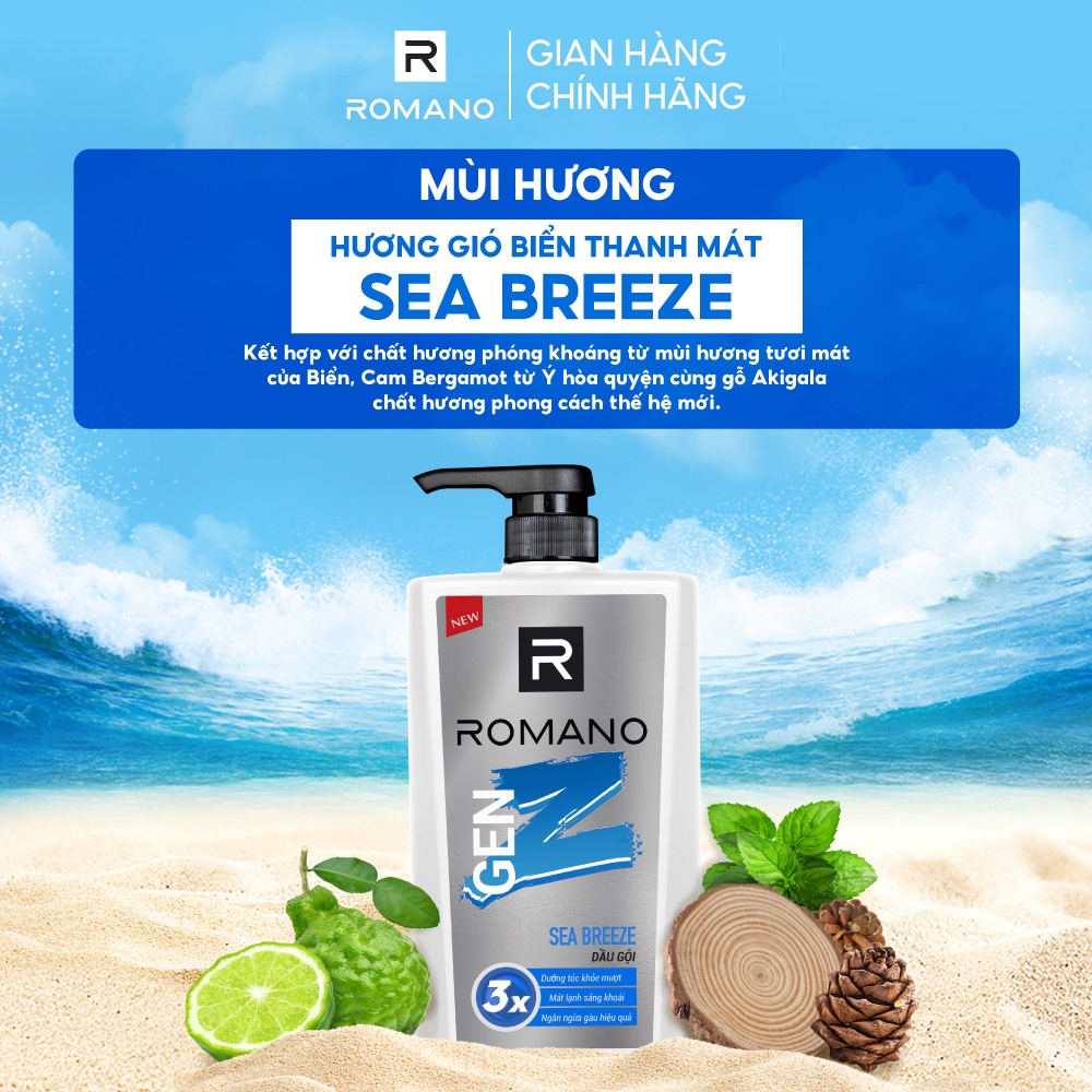 Combo Dầu gội Romano Gen Z Hương Sea Breeze/ Forest Cedar 610g/ chai  + Sáp tạo kiểu giữ nếp tóc 68g/hộp