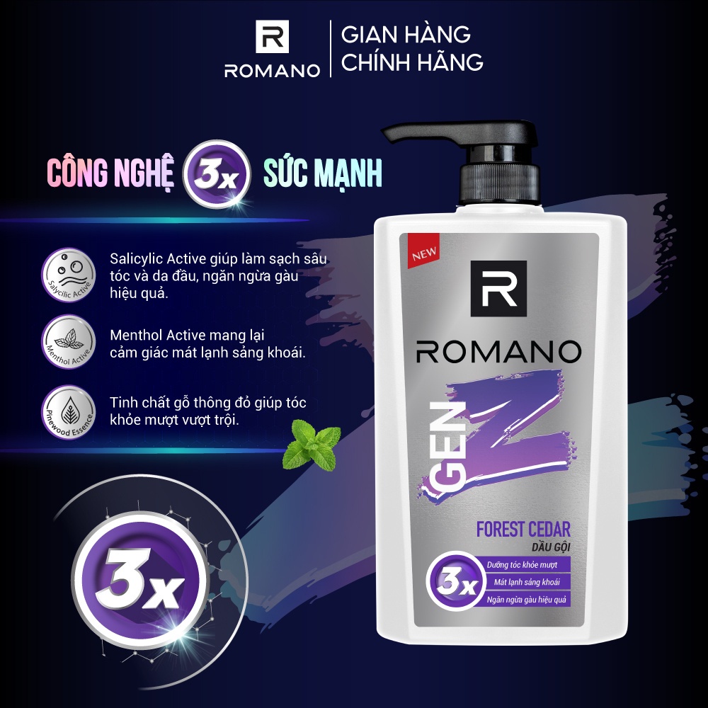 Dầu gội Romano Gen Z Hương Sea Breeze/ Forest Cedar 610g/ chai - 2 mùi hương có sẵn