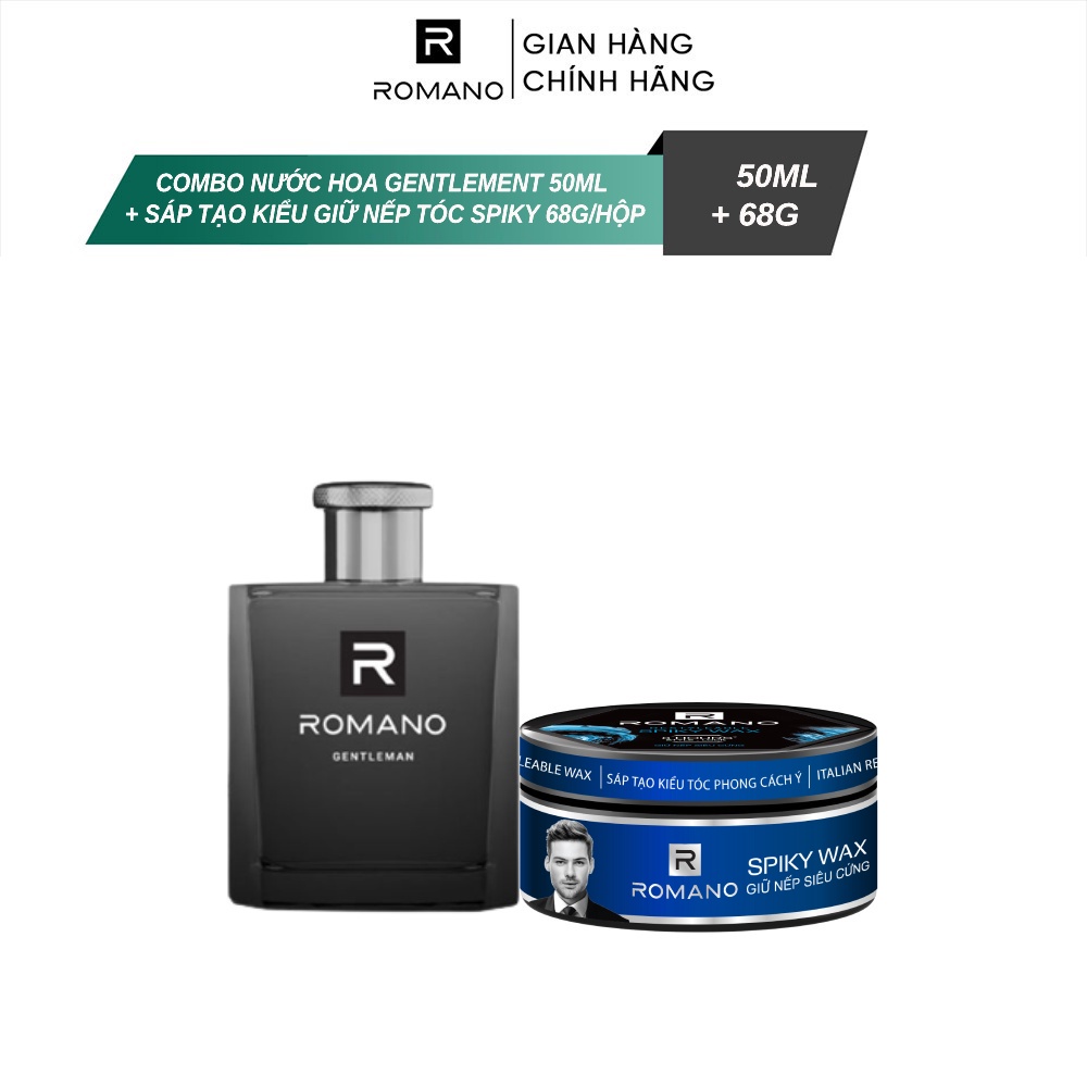 Comno nước hoa Romano 50ml/chai + Sáp tạo kiểu giữ nếp tóc Romano Restyleable Wax 68g/hộp