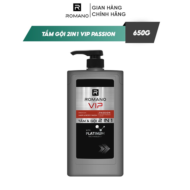 Combo Tắm Gội 2 trong 1 Romano 2in1 VIP PASSION/VIP VISION 650g/chai