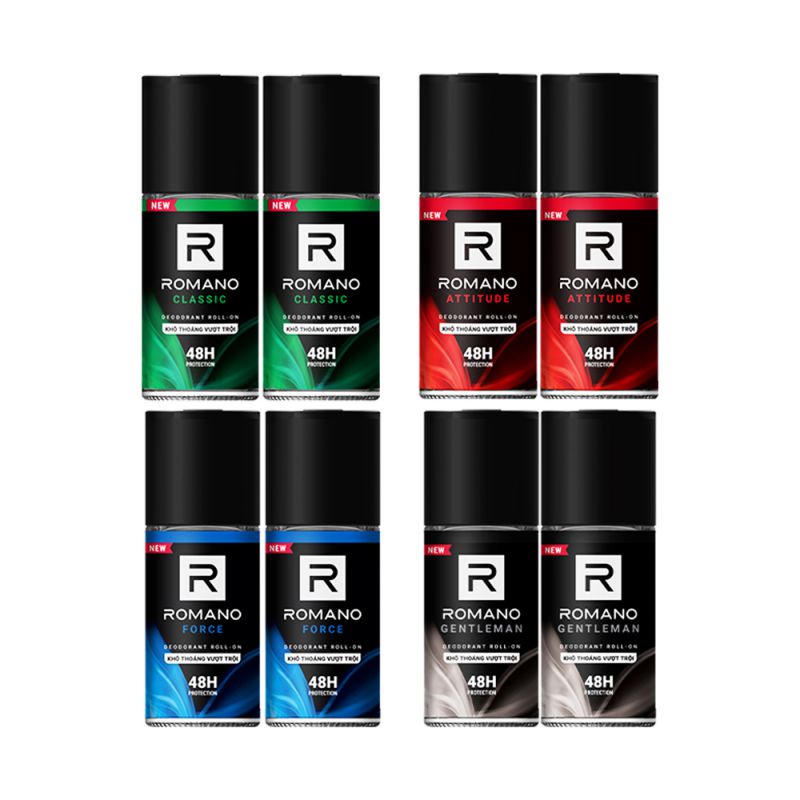 Combo 2 Lăn khử mùi nam kháng khuẩn & khô thoáng cả ngày Romano 50ml/chai - 4 Mùi Hương Có Sẵn