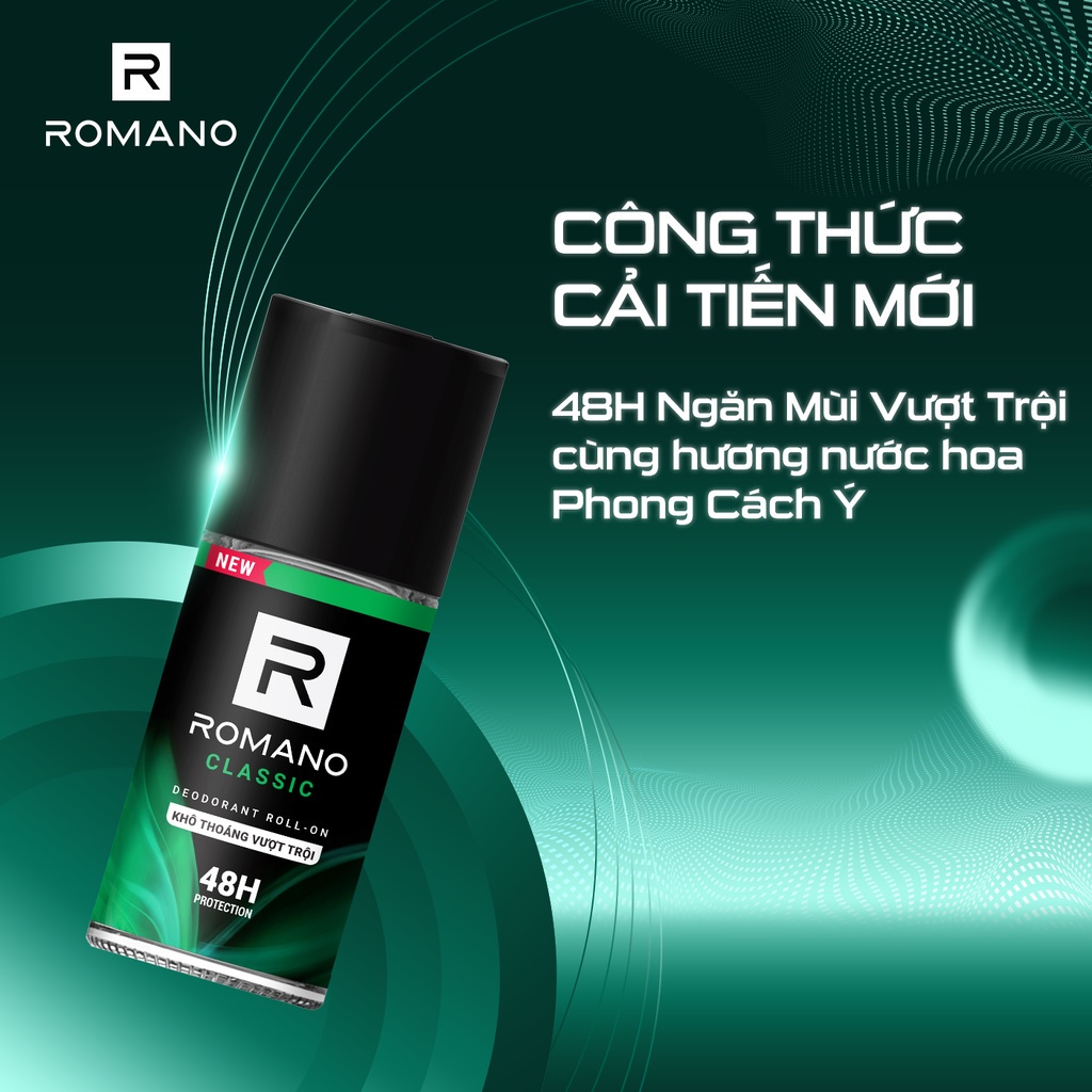 Combo 2 Lăn khử mùi nam Romano kháng khuẩn & khô thoáng cả ngày 50ml/chai