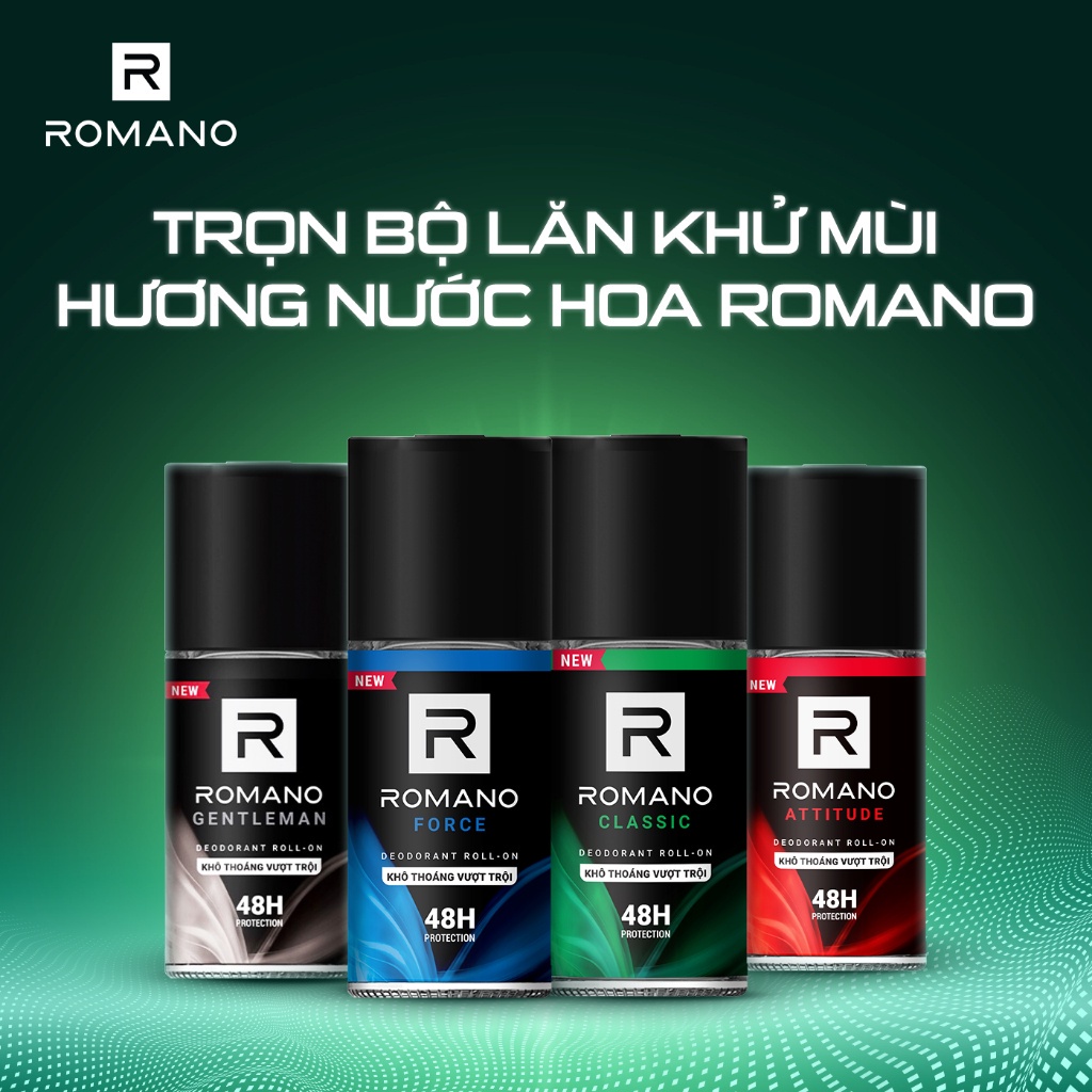 Combo 2 Lăn khử mùi nam Romano kháng khuẩn & khô thoáng cả ngày 50ml/chai