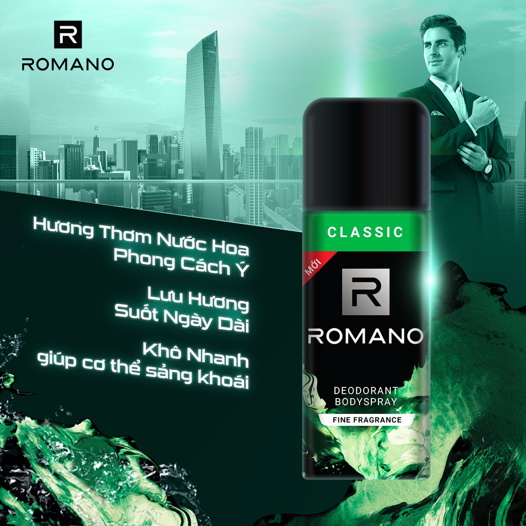 Xịt khử mùi toàn thân ngăn mồ hôi và mùi cơ thể Romano Attitude/Gentleman/Force/Classic 150ml - 4 mùi có sẵn