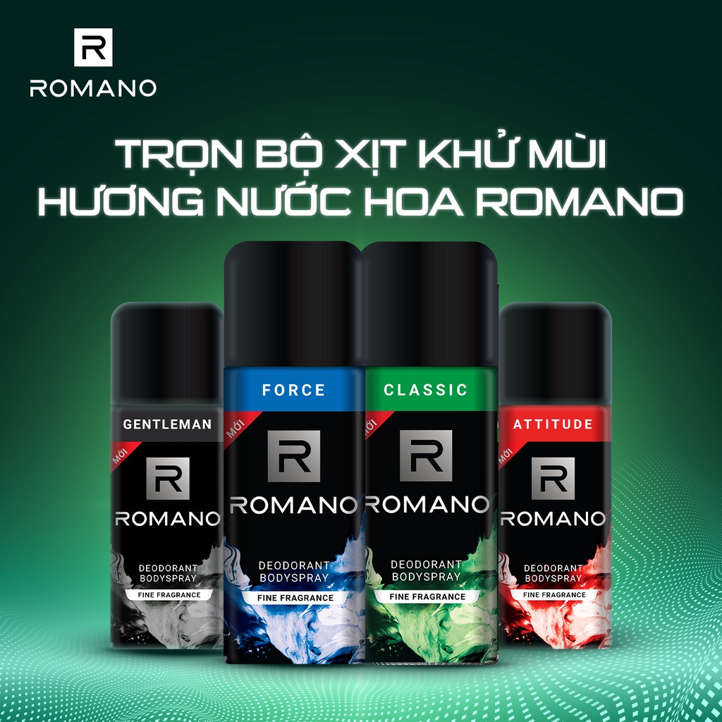 Combo 3 Xịt khử mùi toàn thân ngăn mồ hôi và mùi cơ thể Romano 150ml/chai - 4 mùi hương có sẵn