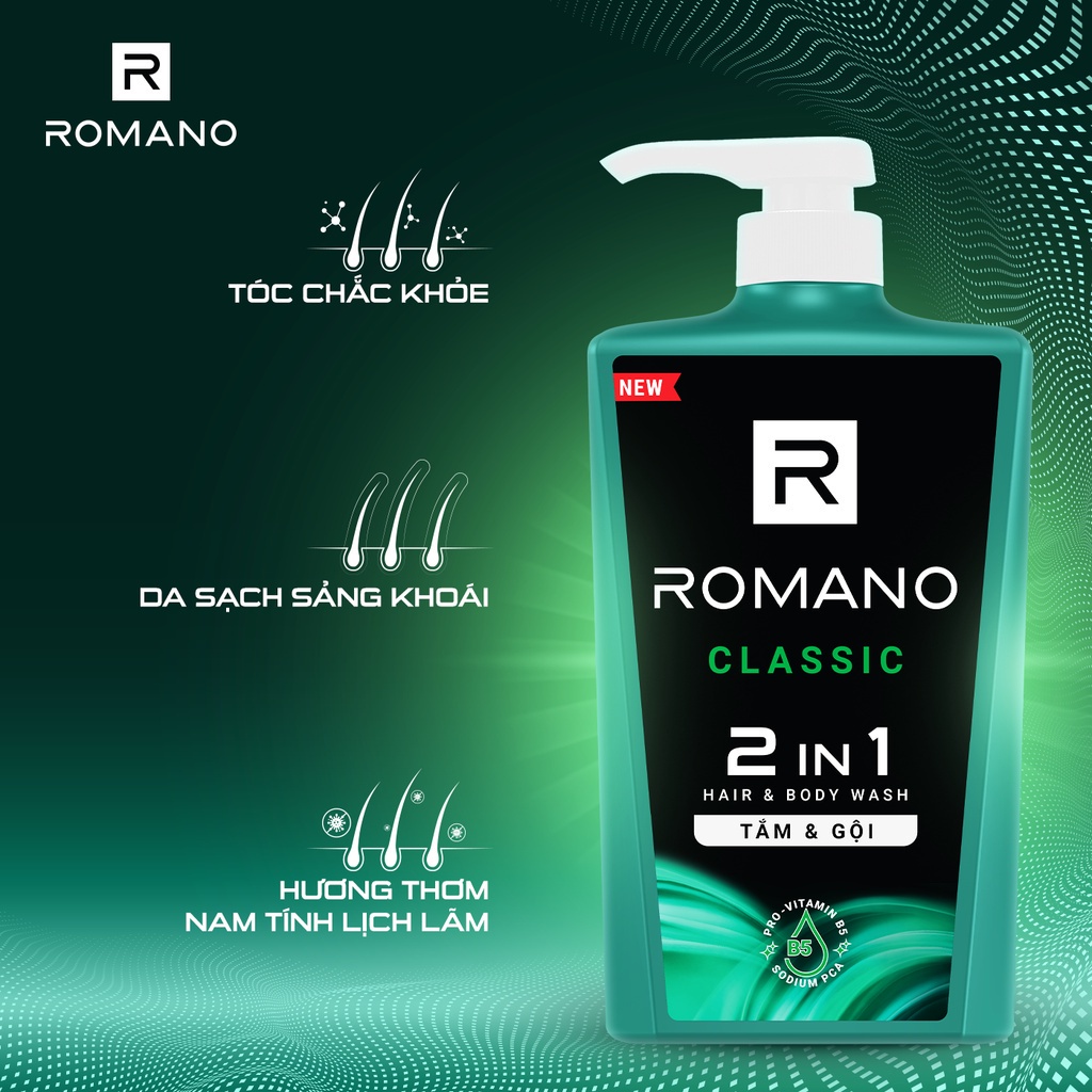 Combo 3 Tắm gội 2 trong 1 Romano Attitude/Gentleman/Force/Classic 2in1 650g/chai - 4 mùi hương có sẵn