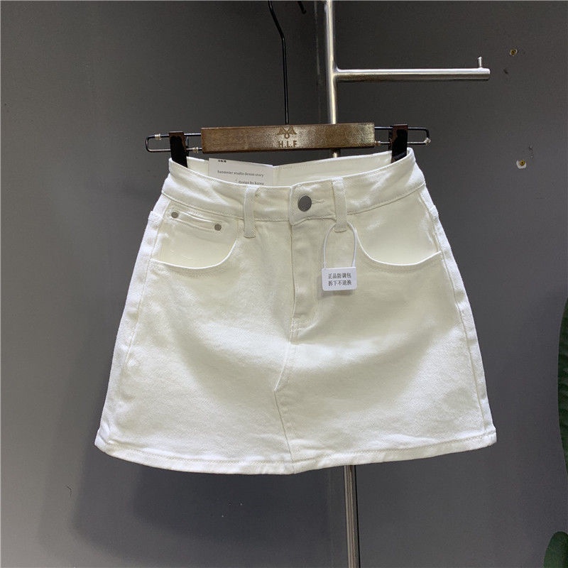 Jiashucheng Chân Váy Denim Trắng Dáng Chữ A Thời Trang Mùa Hè Mới Dễ Phối Đồ