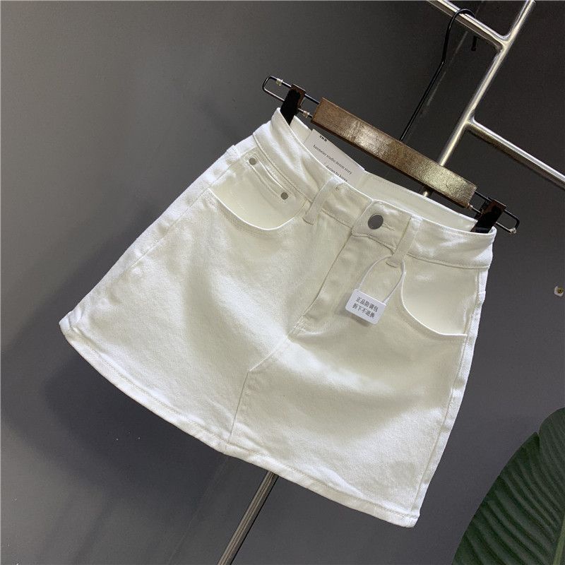 Jiashucheng Chân Váy Denim Trắng Dáng Chữ A Thời Trang Mùa Hè Mới Dễ Phối Đồ
