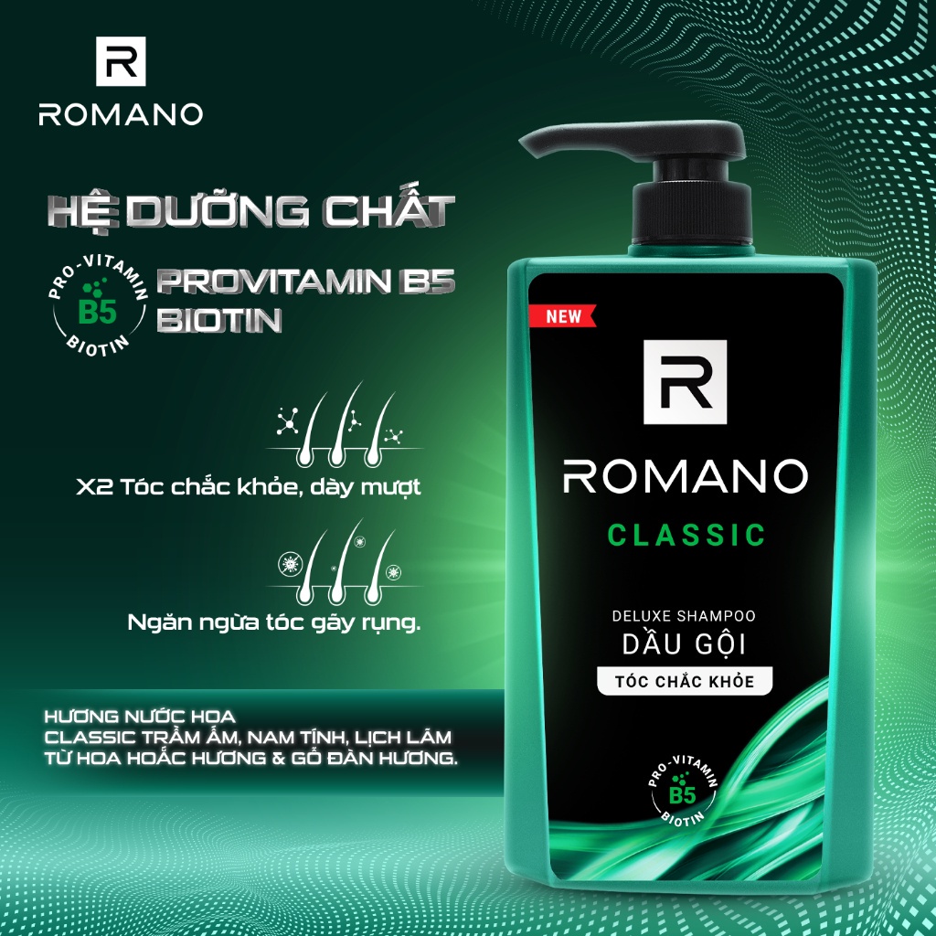 Dầu gội Romano hương nước hoa Classic/ Force/ Attitude/ Gentleman 650g/chai - 4 mùi hương có sẵn