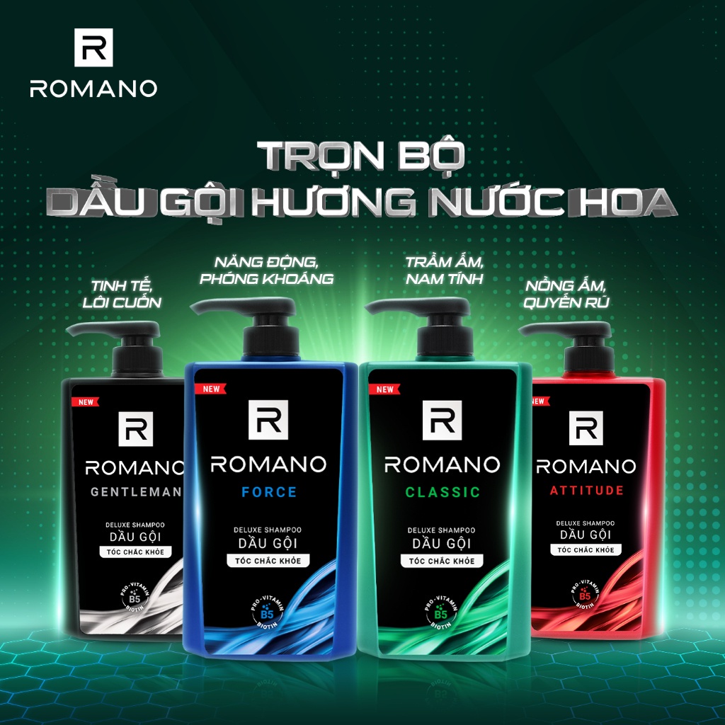 Combo 2 Dầu gội Romano hương nước hoa Attitude/Gentleman/Force/Classic 650g/chai - 4 Mùi hương có sẵn