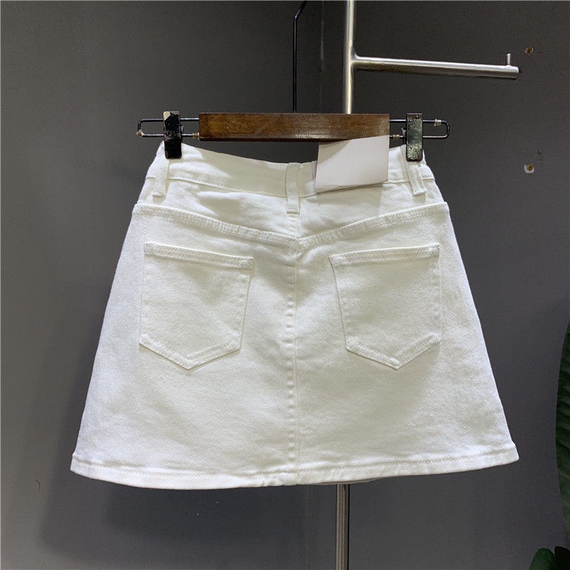 Jiashucheng Chân Váy Denim Trắng Dáng Chữ A Thời Trang Mùa Hè Mới Dễ Phối Đồ