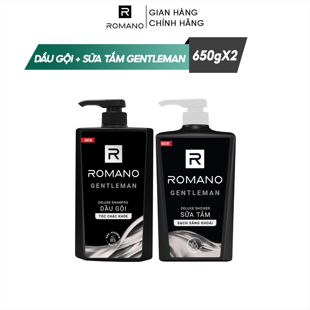 Combo Dầu gội và Sữa tắm cao cấp Romano Gentleman 650g/chai