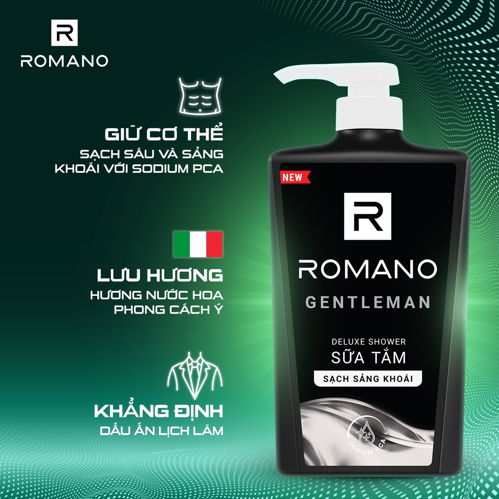 Combo Dầu gội và Sữa tắm cao cấp Romano Gentleman 650g/chai