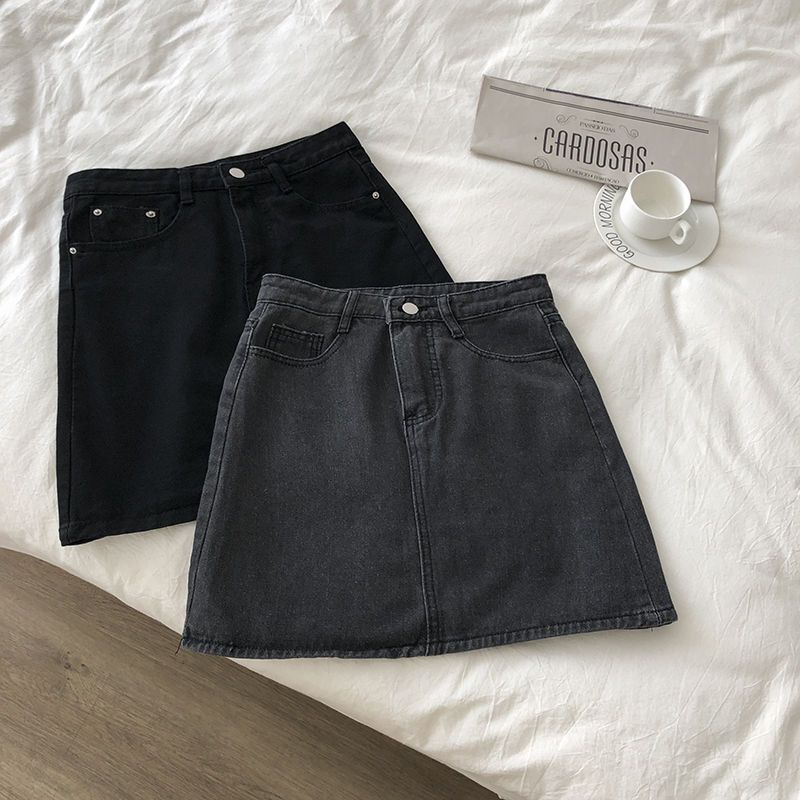 Jiashucheng Chân Váy Denim Đen Dáng Chữ a Lưng Cao Thời Trang Mùa Hè Cho Nữ
