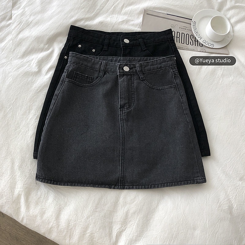 Jiashucheng Chân Váy Denim Đen Dáng Chữ a Lưng Cao Thời Trang Mùa Hè Cho Nữ