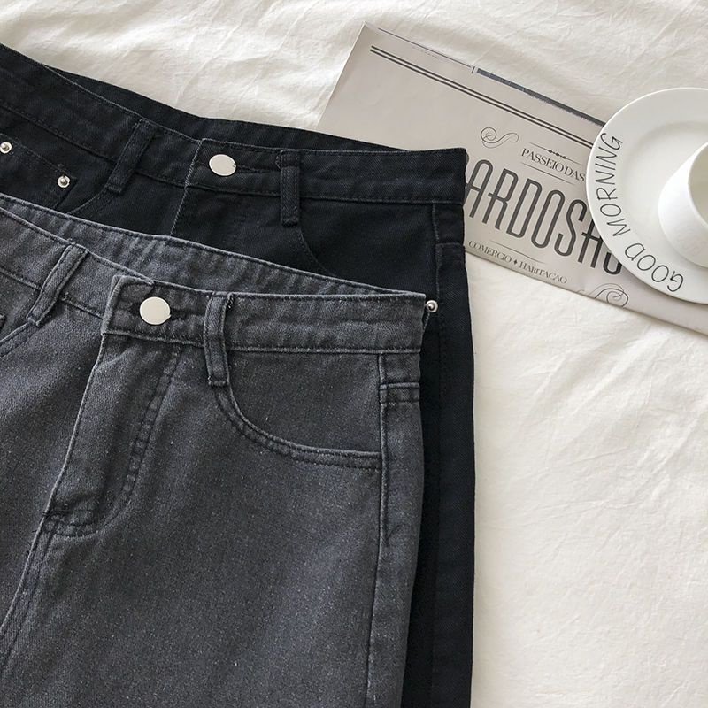 Jiashucheng Chân Váy Denim Đen Dáng Chữ a Lưng Cao Thời Trang Mùa Hè Cho Nữ