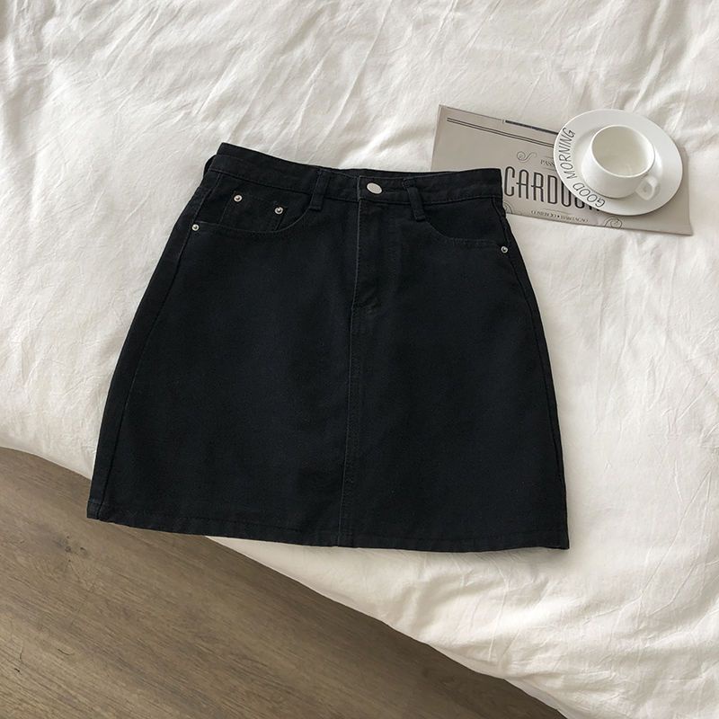 Jiashucheng Chân Váy Denim Đen Dáng Chữ a Lưng Cao Thời Trang Mùa Hè Cho Nữ