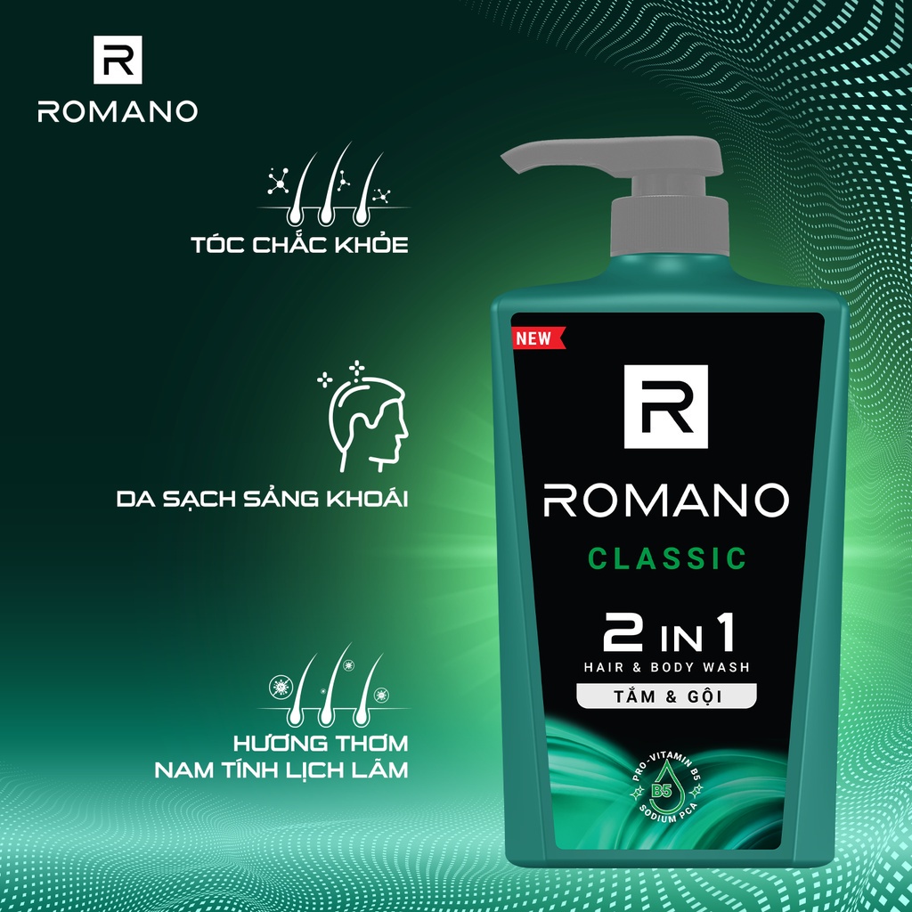 Combo 2 Tắm gội 2 trong 1 Romano Attitude/Gentleman/Force/Classic 2in1 650g/chai - 4 Mùi hương có sẵn