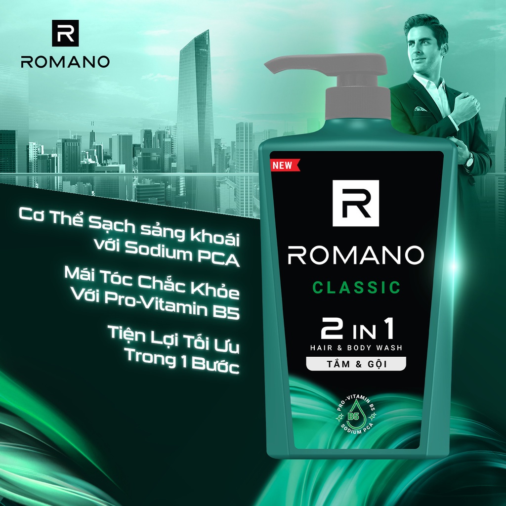 Combo 2 Tắm gội 2 trong 1 Romano Attitude/Gentleman/Force/Classic 2in1 650g/chai - 4 Mùi hương có sẵn