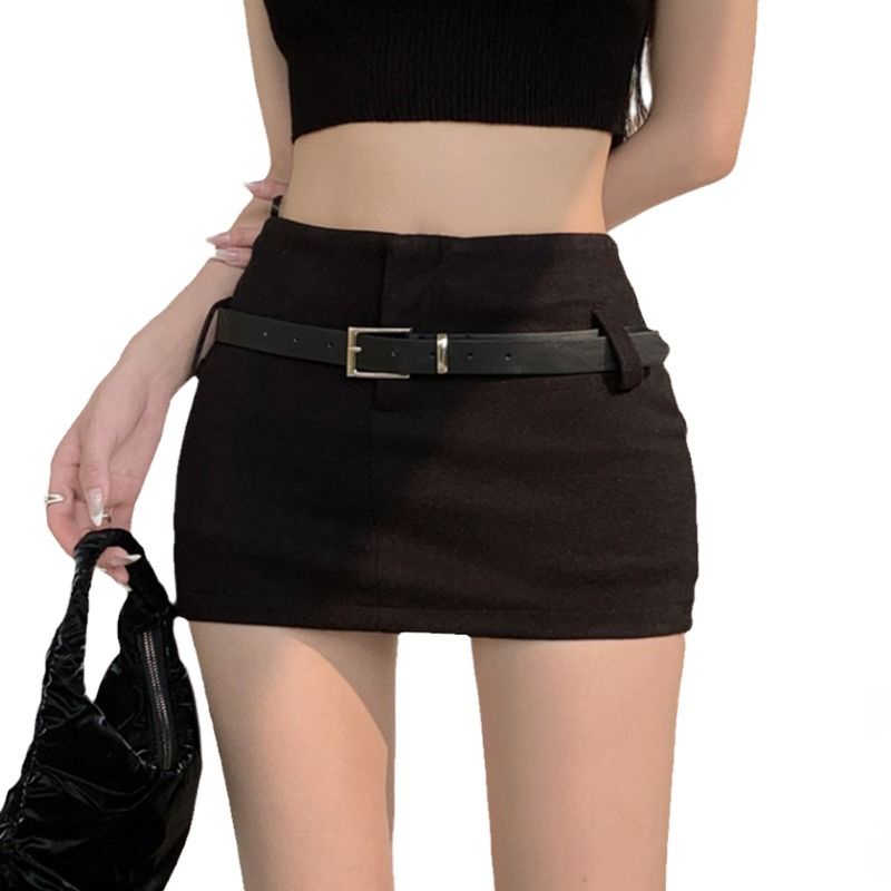 Jiashucheng Chân Váy Mini Màu Đen Eo Cao Ôm Hông Có Thắt Lưng Phong Cách Mùa Hè Mới Cho Nữ