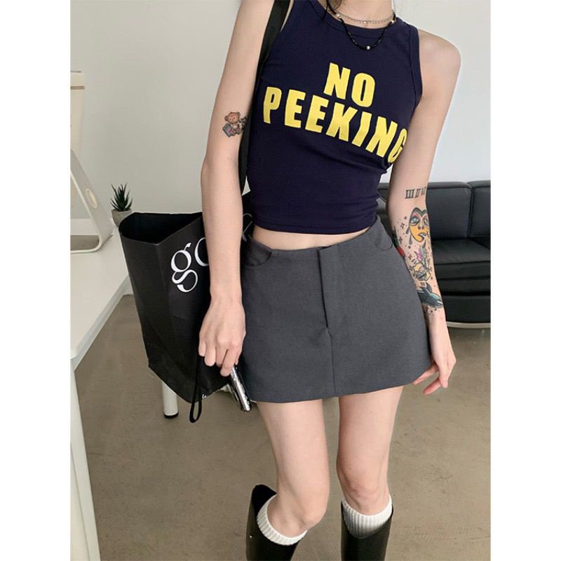 Jiashucheng Chân Váy Chữ a Lưng Cao Màu Xám Thời Trang Xuân Hè Phong Cách Mới Cho Nữ