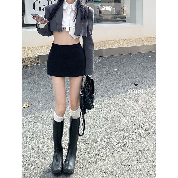 Jiashucheng Chân Váy Chữ a Lưng Cao Màu Xám Thời Trang Xuân Hè Phong Cách Mới Cho Nữ