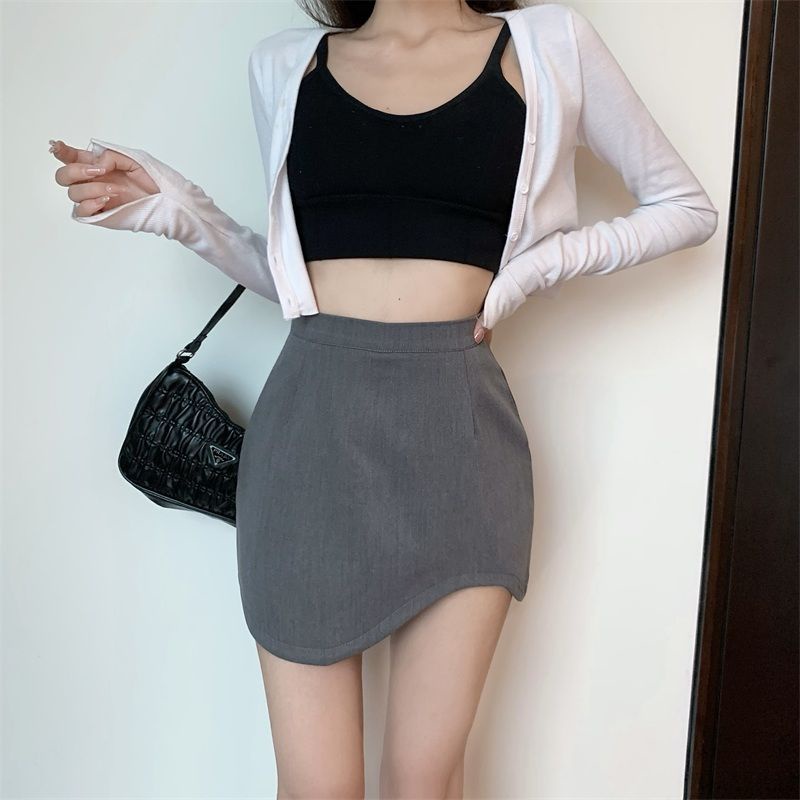Jiashucheng Chân Váy Ngắn Dáng Chữ A Lưng Cao Ôm Dáng Không Đối Xứng Phong Cách Mùa Xuân Mới Cho Nữ