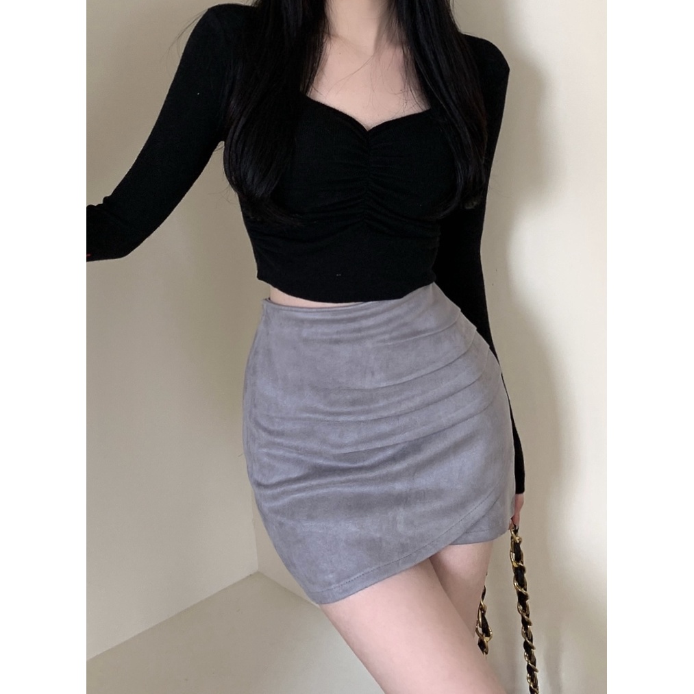 Jiashucheng Chân Váy Ngắn Xếp Ly Ôm Hông Eo Cao Thời Trang Xuân Thu Phong Cách Hàn Quốc Mới Dành Cho Bạn Nữ