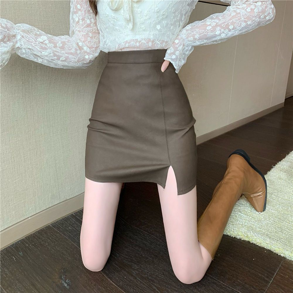 Jiashucheng Chân Váy Chữ a Bằng Da pu Eo Cao Cỡ Lớn Thời Trang Mùa Thu Dành Cho Nữ