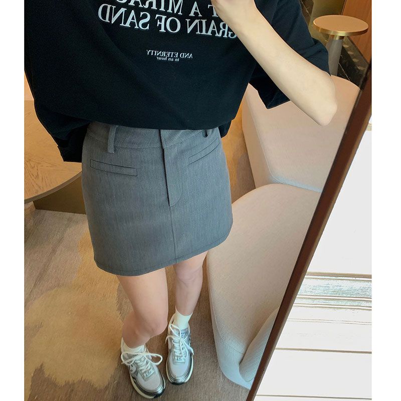 Jiashucheng Chân Váy Chữ A Lưng Cao Dáng Ôm Màu Xám Thời Trang Mùa Hè Hàng Mới Dành Cho Bạn Nữ