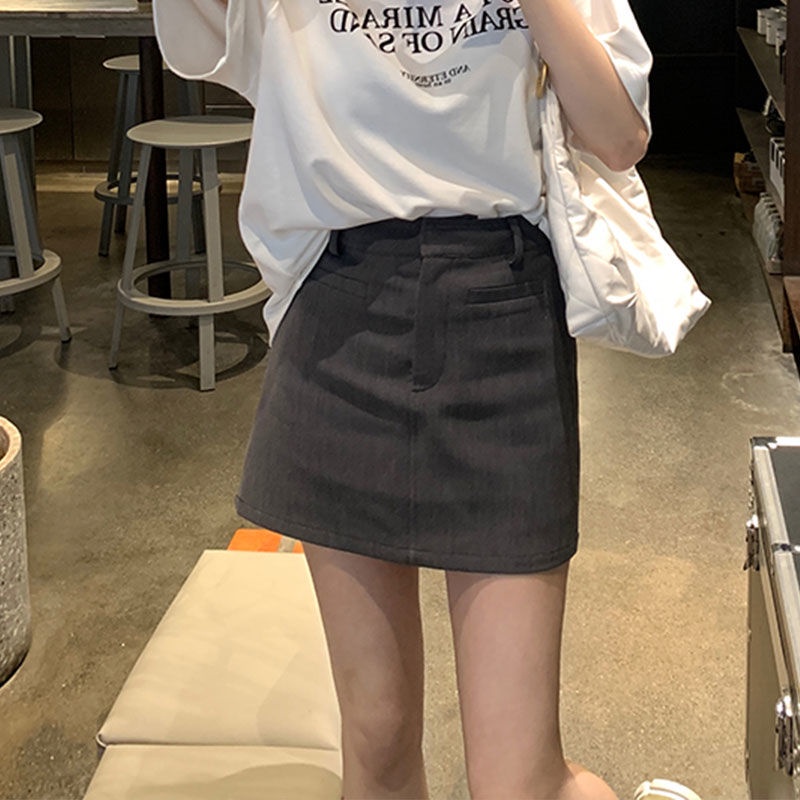 Jiashucheng Chân Váy Chữ A Lưng Cao Dáng Ôm Màu Xám Thời Trang Mùa Hè Hàng Mới Dành Cho Bạn Nữ