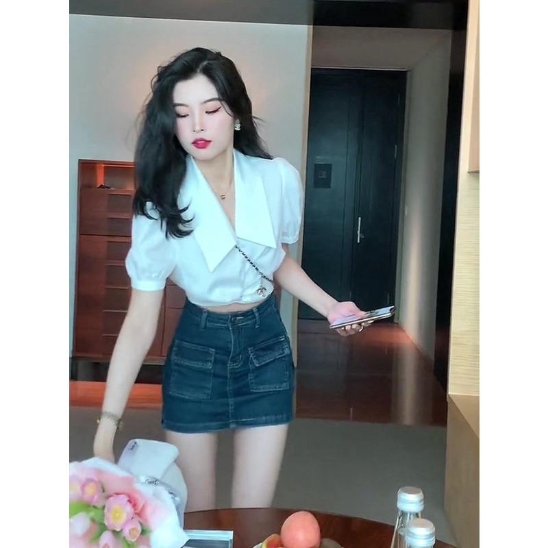 Jiashucheng Chân Váy Denim Chữ A Lót Lớp Lót Chống Chói Phong Cách Hip Hop Hong Kong Cổ Điển Thời Trang Mùa Hè Cho Nữ