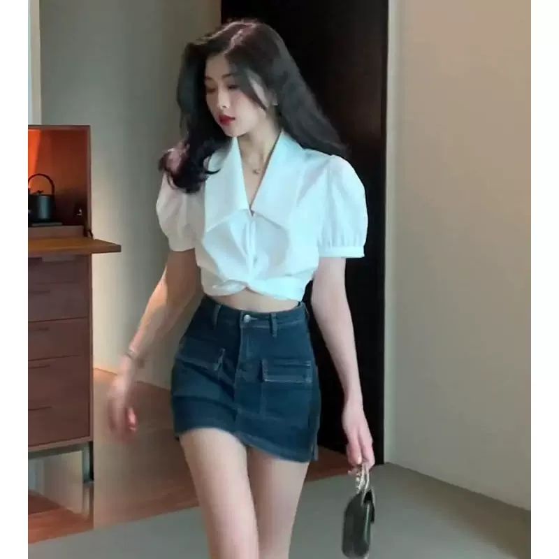 Jiashucheng Chân Váy Denim Chữ A Lót Lớp Lót Chống Chói Phong Cách Hip Hop Hong Kong Cổ Điển Thời Trang Mùa Hè Cho Nữ