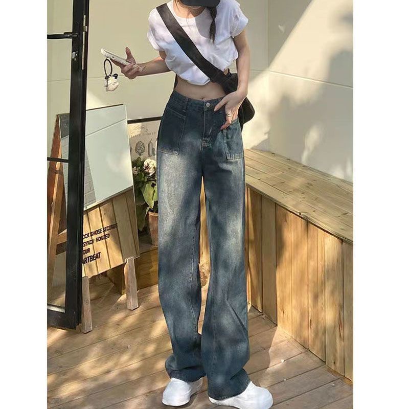 Jiashucheng Quần Jean Nữ Ống Rộng Lưng Cao Phong Cách Retro Mỹ Thời Trang Mùa Hè Hàng Mới