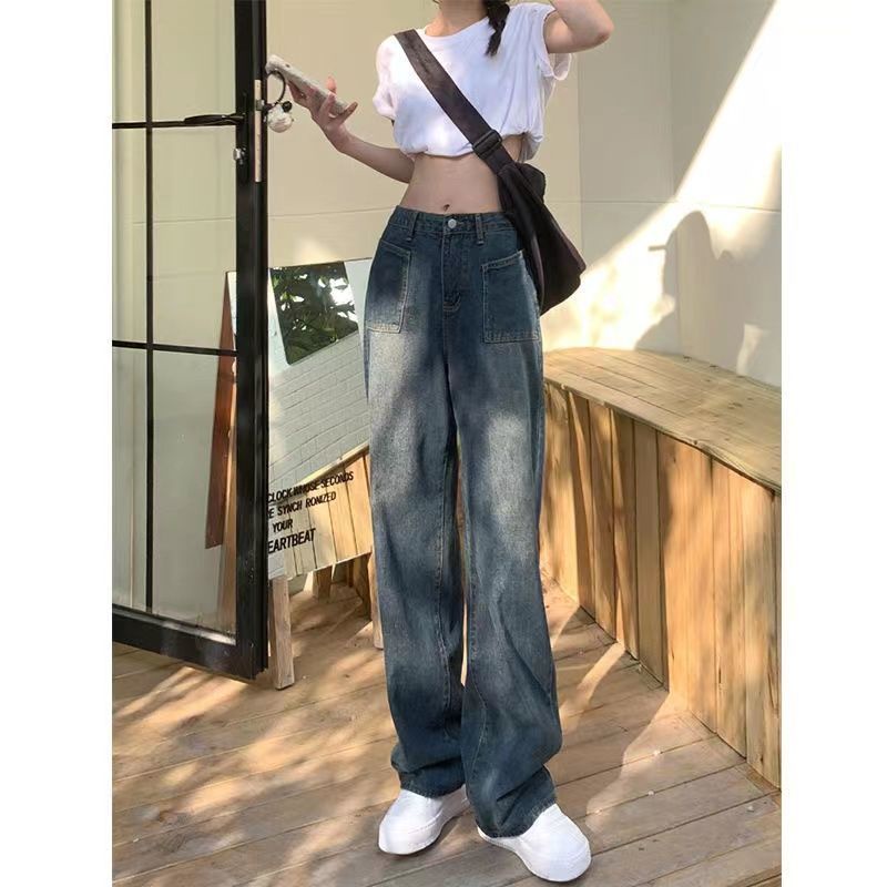 Jiashucheng Quần Jean Nữ Ống Rộng Lưng Cao Phong Cách Retro Mỹ Thời Trang Mùa Hè Hàng Mới