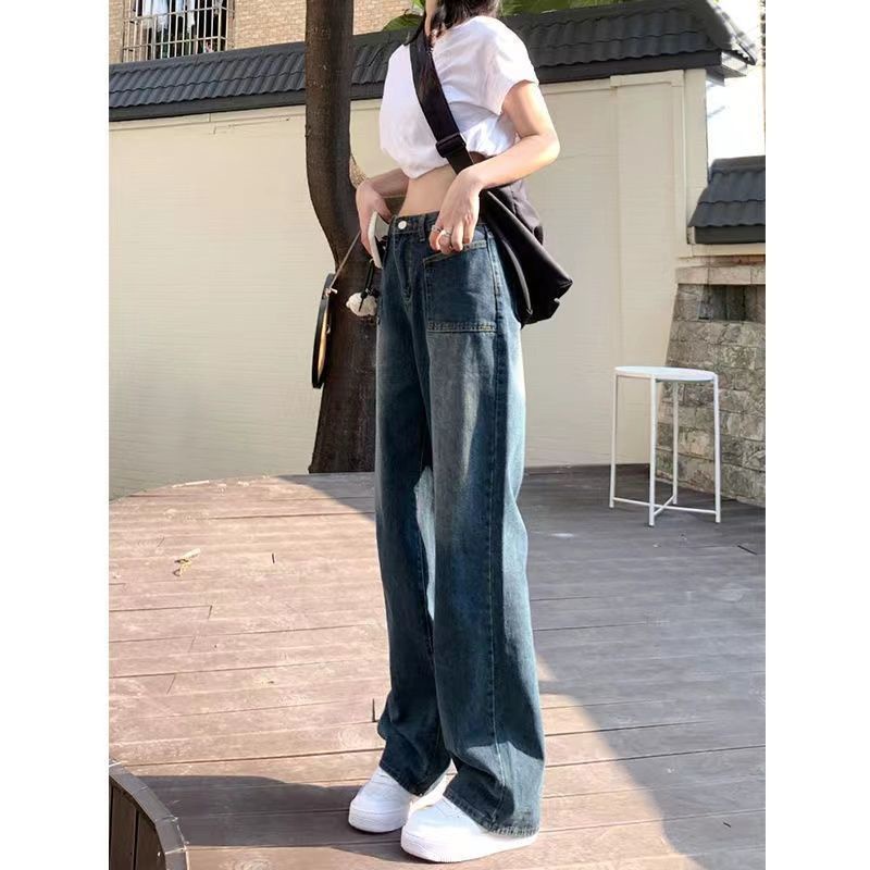 Jiashucheng Quần Jean Nữ Ống Rộng Lưng Cao Phong Cách Retro Mỹ Thời Trang Mùa Hè Hàng Mới