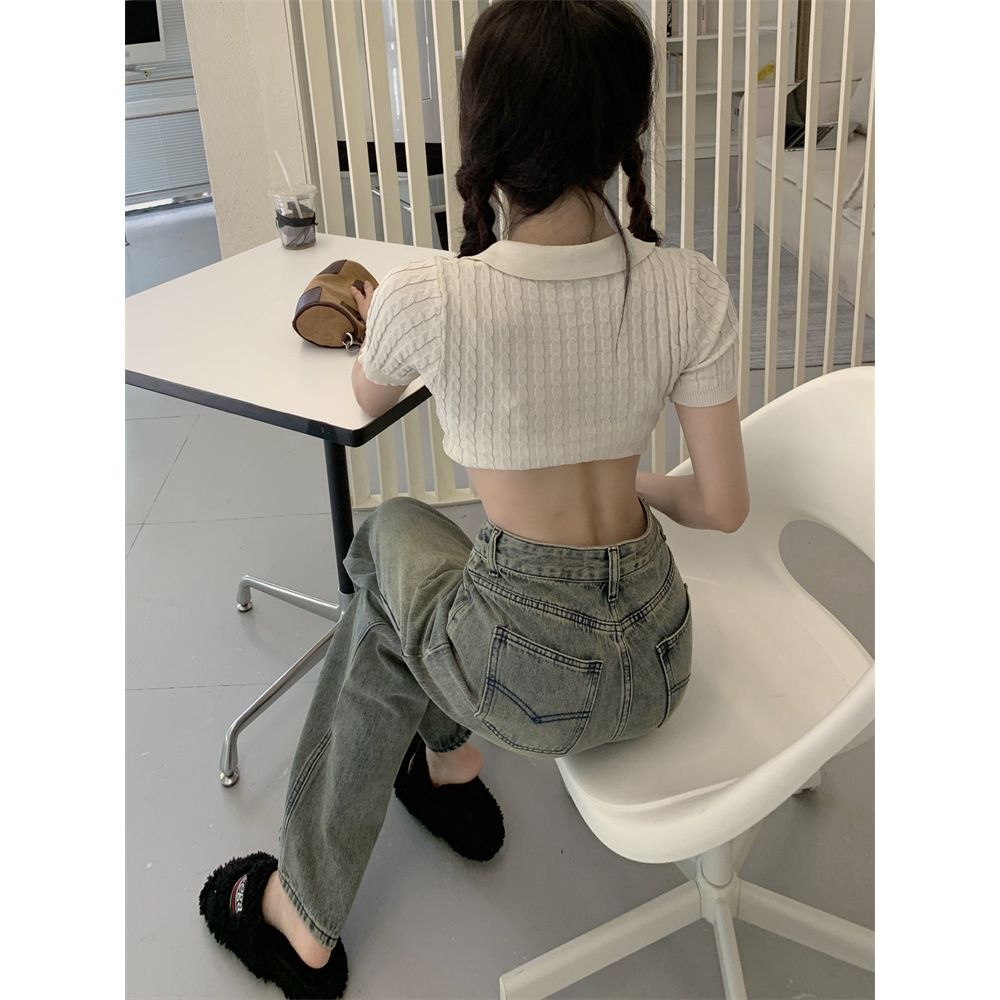 Jiashucheng Quần Jean Nữ Ống Rộng Lưng Cao Phong Cách Retro Mỹ Thời Trang Mùa Hè