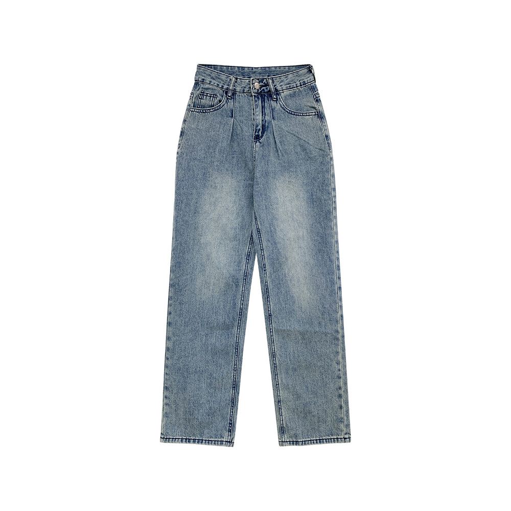 Jiashucheng Quần Jean Nữ Ống Rộng Lưng Cao Phong Cách Retro Mỹ Thời Trang Mùa Hè
