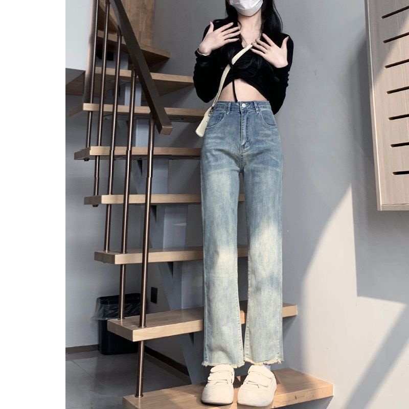 Jiashucheng Quần Jean Baguette Eo Cao Dáng Sờn Phong Cách Xuân Hè Mới Cho Nữ