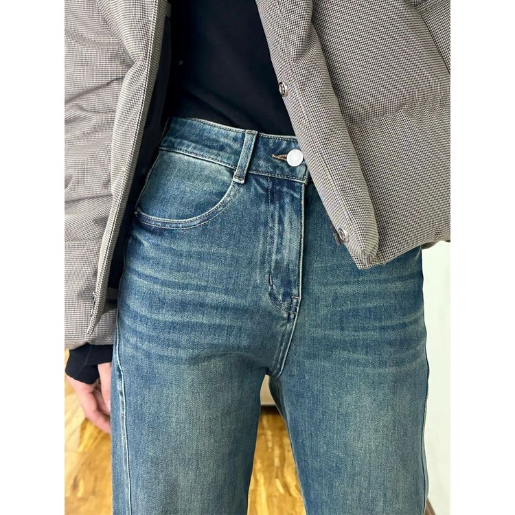 Jiashucheng Quần Jean Dài Lưng Cao Ống Rộng Dáng Suông Dễ Phối Đồ Hình Quả Lê Phong Cách Retro Niche Dễ Phối Đồ Cho Nữ