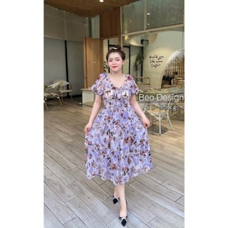 Đầm Maxi nhún hoa tím
