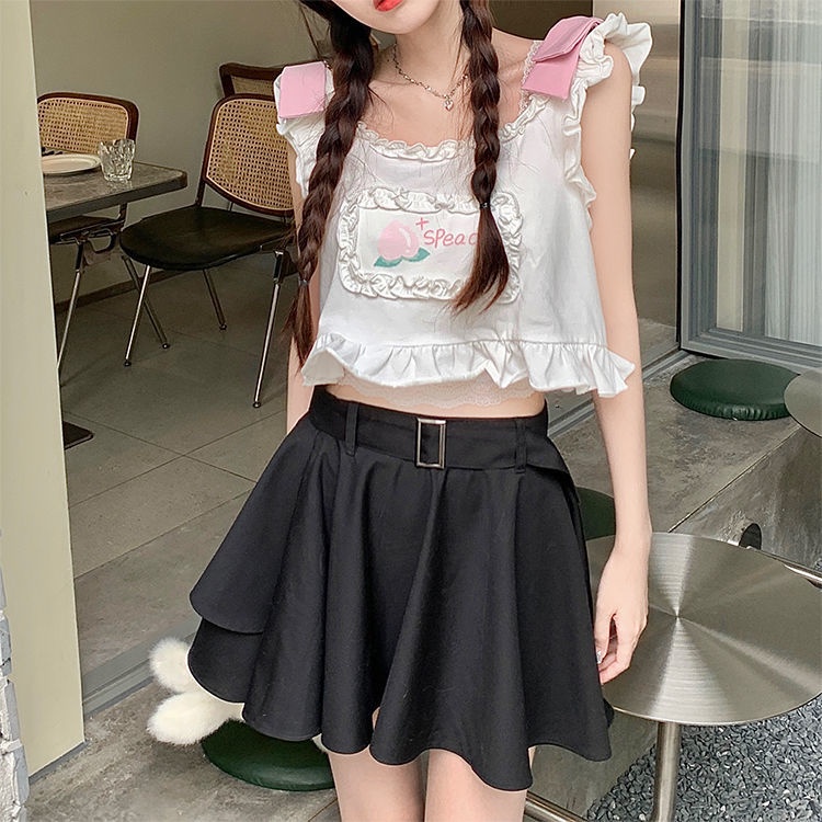 Jiashucheng Áo Thun Sát Nách Dáng Ngắn Phong Cách Nhật Bản Ngọt Ngào Dễ Phối Đồ Thời Trang Mùa Hè Cho Nữ Niche