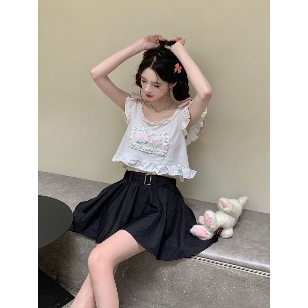 Jiashucheng Áo Thun Sát Nách Dáng Ngắn Phong Cách Nhật Bản Ngọt Ngào Dễ Phối Đồ Thời Trang Mùa Hè Cho Nữ Niche